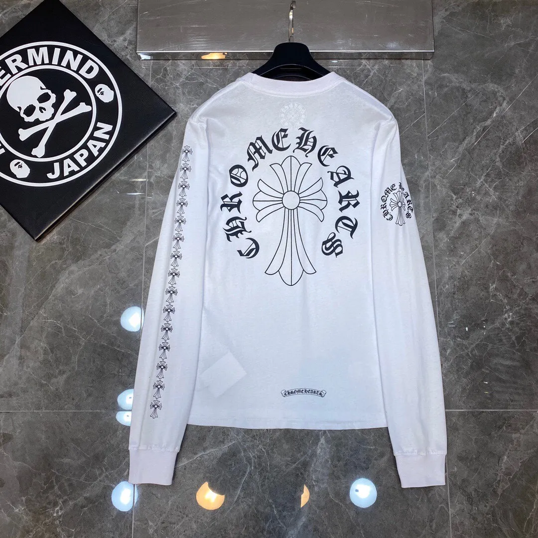 P160 Chrome Hearts long T series, the same style as the stars, synchronized with the counter, Sanskrit cross ⭐ long-sleeved T-shirt, the same style as the stars❤ Special customized version 1:1 high weight fabric 🌈Recommended colors: white black 🌈 Size: S, M, L, XL.